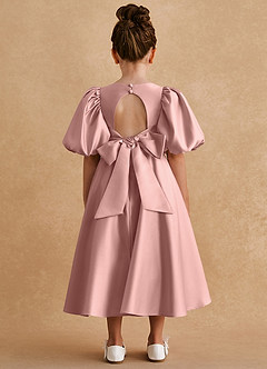 Azazie Sugarplum Flower Girl Dresses Rose Gold A-Line with Sleeves Matte Satin Dress image2