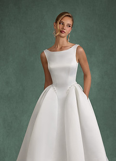 Azazie Odette Hochzeitskleider Ballkleid U-Boot Ausschnitt Satin Kleid Diamantweiß image7