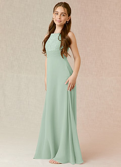 Azazie Snow Junior A-Linie Spitze Chiffon Kleid Agave image3