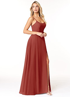 Azazie Moira Bridesmaid Dresses Terracotta A-Line Scoop Chiffon Dress image4