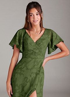 Azazie Ambrosia Bridesmaid Dresses Olive A-Line Pleated Floral Burnout Dress image5