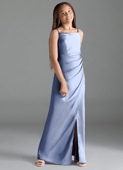 Azazie Leonis Junior Ice A-Line Pleated Stretch Satin Dress image3
