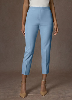 front Kennedy Sky Blue Structured Stretch Pants Suit