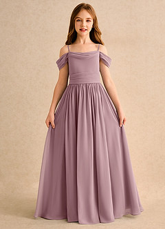 Azazie Shia Junior Formal Flower Girl Dresses Dusty Rose A-Line Off the Shoulder Chiffon Dress image5