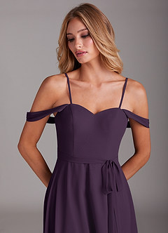 Azazie Aaron Bridesmaid Dresses Plum A-Line Off the Shoulder Chiffon Convertible Dress image2