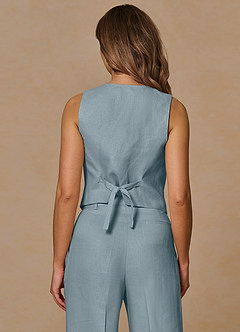 front Belicia Azul Polvoriento Chaleco 100% lino
