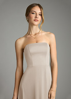 Azazie Wren Vestidos de damas de honor Vestido de Escarcha de Satén Elástico de Corte en A Convertible con Sin tirantes image4