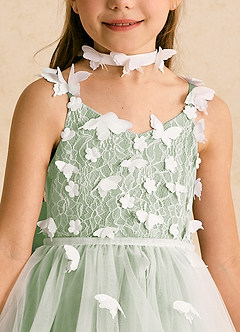 Azazie Darlina Flower Girl Dresses Ivory Dusty Sage Ball-Gown Lace Tulle Dress image10