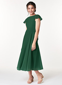 Azazie Payton Junior Dark Green A-Line Bow Chiffon Dress image4