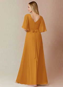 Azazie Cierra Bridesmaid Dresses Butterscotch A-Line V-Neck Chiffon Dress image2
