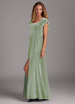 Azazie Bondi Bridesmaid Dresses Dusty Sage A-Line Side Slit Velvet Dress image5