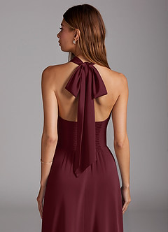 Azazie Myra Bridesmaid Dresses Cabernet A-Line Side Slit Stretch Satin Dress image2