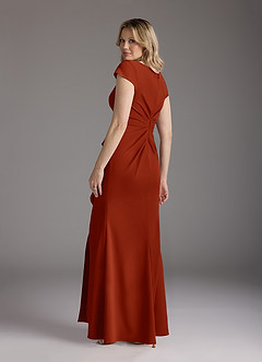 Azazie Tana Mother of the Bride Dresses Rust Mermaid V-Neck Pleated Stretch Crepe Dress image2