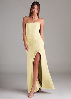 Azazie Leonis Robes de demoiselle d'honneur Robe Fourreau Convertible en Mousseline de soie Sans bretelles Sorbet Citron image7