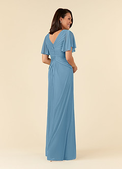 Azazie Emmeline Mother of the Bride Dresses Steel Blue A-Line V-Neck Pleated Mesh Dress image4