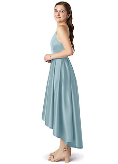 Azazie Jemima Junior A-Linie mit Taschen Stretch-Satin Kleid Stimmungsvolles Blau image3