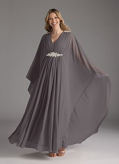 Azazie Drew vestidos de madre de la novia Vestido de Gris Acero de Gasa de Corte En A con Plisado image6