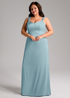 Azazie Denice Bridesmaid Dresses Moody Blue Sheath Pleated Stretch Satin Dress image6