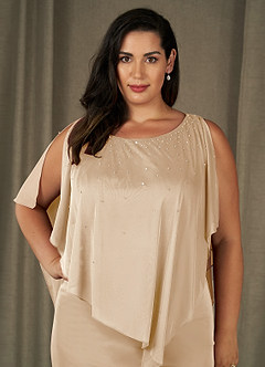 Azazie Aspyn Mère de la mariée Robes Robe Fourreau en Maille Perlé Champagne image5