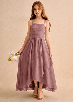 Azazie Twilight Girls Formal Flower Girl Klänningar Klänning A-linje i Blommig Utbrändhet Plisserad image3