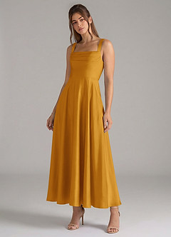 Azazie Shaude Suknie dla druhen Linia A Pofałdowany Satyna elastyczna Długość kostki Sukienka image4