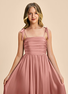 Azazie Jayden Junior Rosette A-Line Pleated Stretch Satin Dress image6