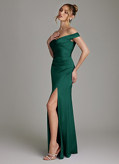 Azazie Teyana Brudtärnklänningar Klä av Tubklänning i Stretch Satin Av axeln Smaragdgrön image6