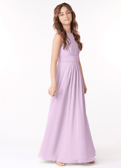 Azazie Bonnie Junior A-Linie Plissee Chiffon Kleid Frostiges Flieder image2