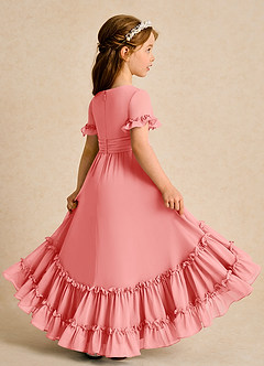 Azazie Kass Jurken voor bloemenmeisjes A-Lijn Jurk van Chiffon Geplooid Koraal image6