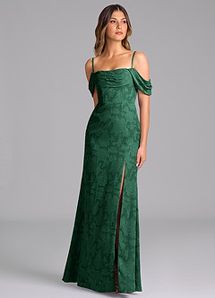 Azazie Saige Bridesmaid Dresses Dark Green A-Line Off the Shoulder Floral Burnout Convertible Dress image5