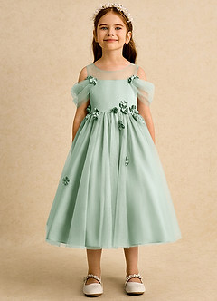 Azazie Juni Flower Girl Dresses Agave Ball-Gown Pleated Tulle Dress image5