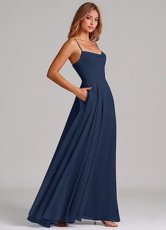 Azazie Elle Vestidos de damas de honor Vestido de Azul Marino Oscuro de Gasa de Corte en A con Plisado image5