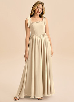 Azazie Delia Junior Abito A-Line in Chiffon Fiocco Champagne image1