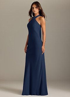 Azazie Doretta Bridesmaid Dresses Dark Navy Mermaid Pleated Chiffon Dress image4