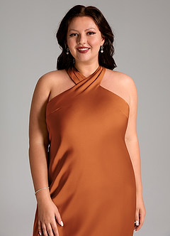 Azazie Doretta Bridesmaid Dresses Cinnamon Mermaid Pleated Stretch Satin Dress image11