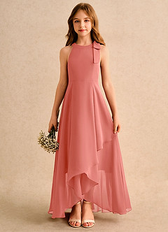 Azazie Boop Girls Formal Flower Girl Dresses Salmon Pink A-Line Bow Chiffon Dress image1