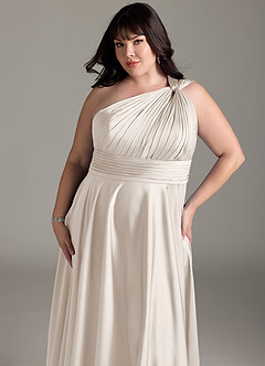 Azazie Charlize Bridesmaid Dresses White Alabaster A-Line One Shoulder Stretch Satin Dress image6