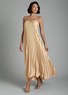 Azazie Rayna Bridesmaid Dresses Champagne A-Line Strapless Stretch Satin Dress image4