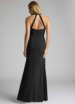 Azazie Galicia Bridesmaid Dresses Black Mermaid Halter Pleated Stretch Chiffon Dress image4