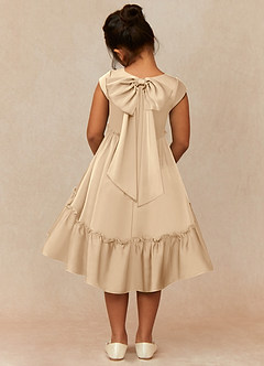 Azazie Lee Flower Girl Dresses Champagne A-Line Bow Stretch Satin Dress image5