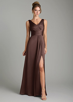 Azazie Karina Bridesmaid Dresses Ganache A-Line Pleated Stretch Satin Dress image6
