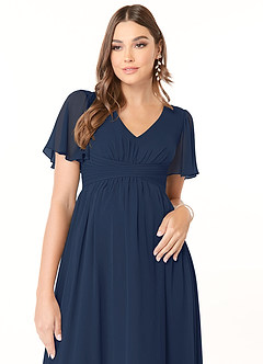 Azazie Verna Maternity Bridesmaid Dresses A-Line V-Neck Ruched Chiffon Floor-Length Dress image5