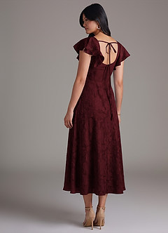 Azazie Bondi Bridesmaid Dresses Cabernet A-Line Ruched Floral Burnout Dress image6