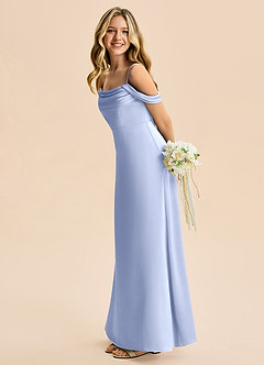 Azazie Lettie Junior A-Linie Schulterfrei Stretch-Satin Kleid Eis image1