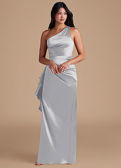 Azazie Latrice Bridesmaid Dresses Silver Sheath One Shoulder Metallic Satin Dress image6