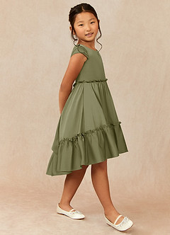Azazie Lee vestidos de niña de las flores Vestido de Pistacho de Satén Elástico de Corte En A con Lazo image3