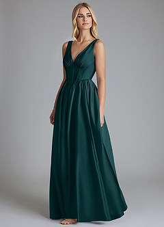 Azazie Delmie Bridesmaid Dresses Pine A-Line Corset Stretch Satin Dress image4