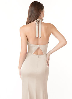 Azazie Emeria Bridesmaid Dresses White Alabaster Mermaid Pleated Stretch Satin Dress image7