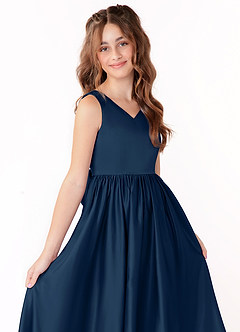 Azazie Hathaway Junior Dark Navy A-Line Bow Stretch Satin Dress image5