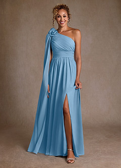 Azazie Lancaster Kleider für die Brautmutter A-Linie One-Shoulder Chiffon Kleid Stahlblau image1